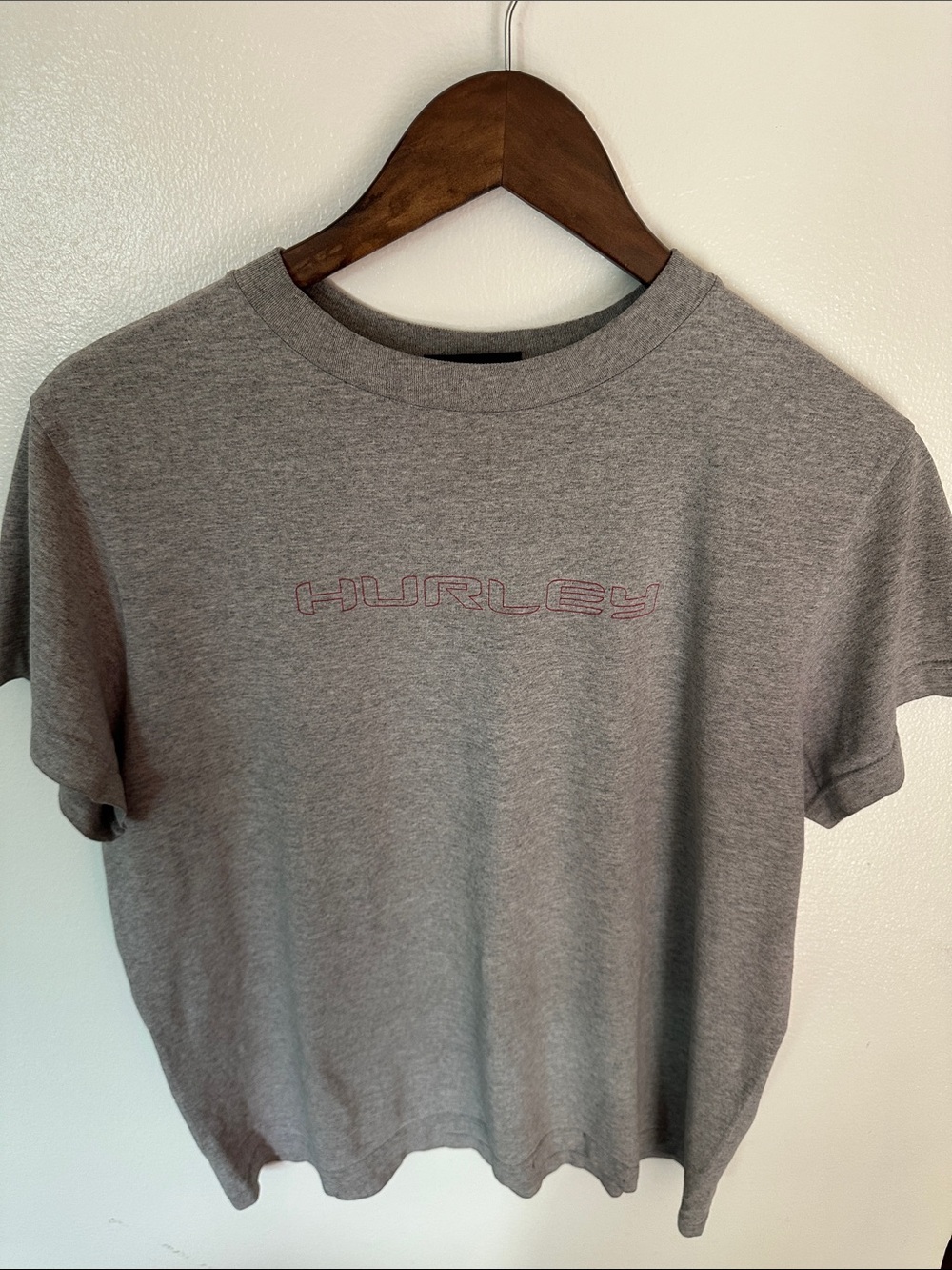 Hurley Gray Crew Neck Tee with Subtle Red Logo